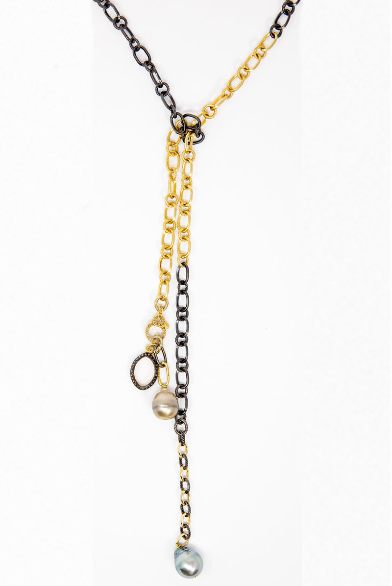Mixed Metal Lariat with Tahitian Pearls