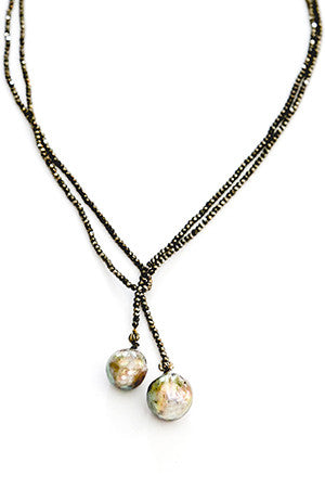 60" Tiny Pyrite Lariat with Pearl