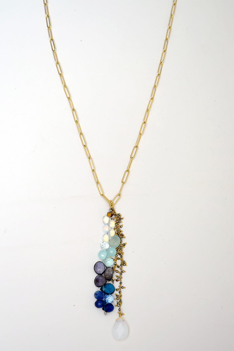 Paper Clip Chain Necklace with Crystals & Quartz