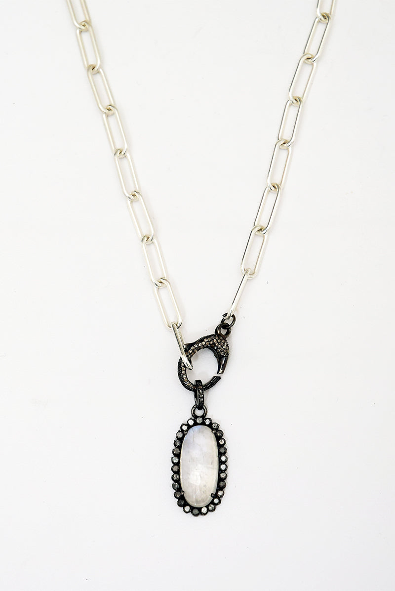 Silver Choker with Moonstone & Diamond Charm