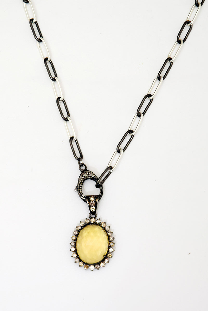 Mixed Metal Choker with Lemon Quartz & Diamond Charm