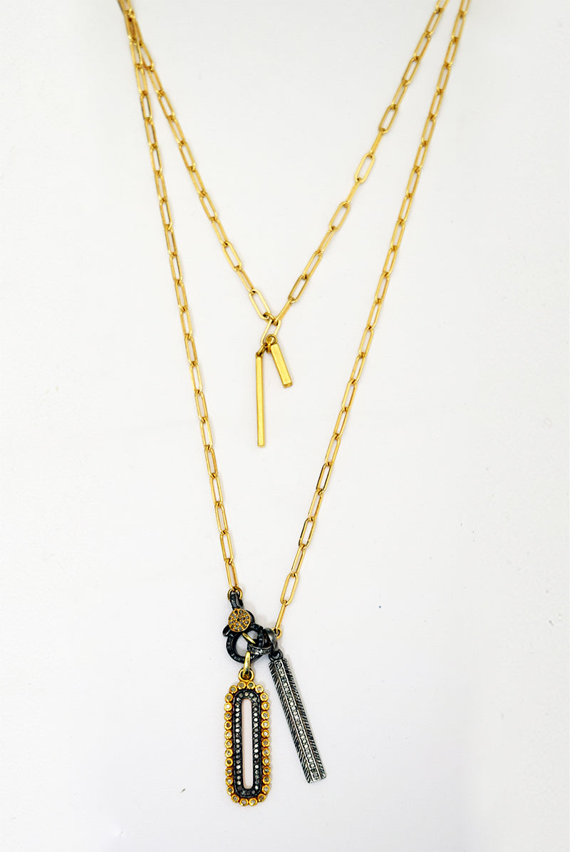 Paper Clip Chain Necklace with Diamond Accents