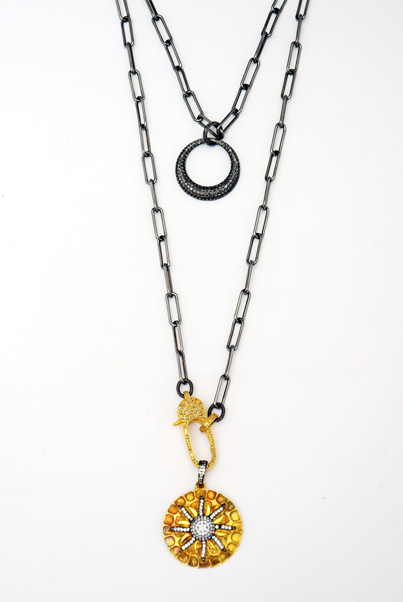 Paper Clip Chain Necklace with Diamond & Topaz