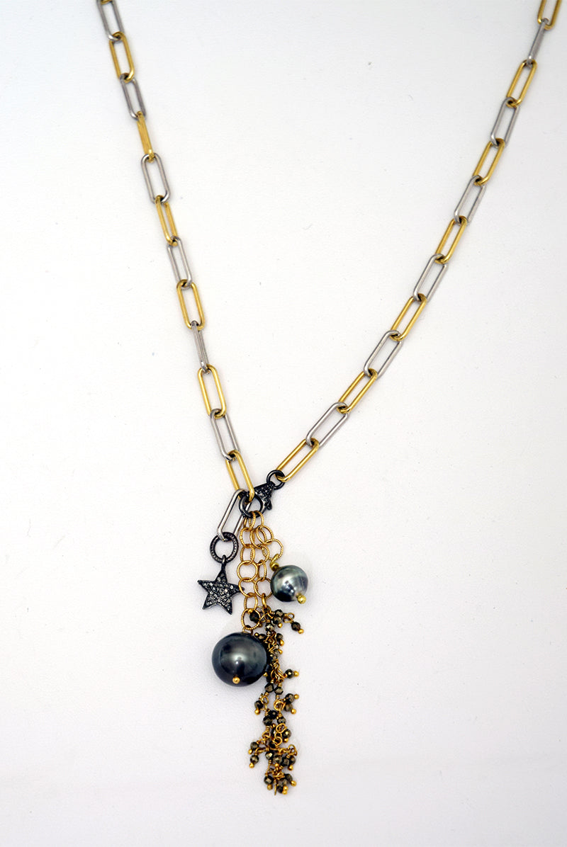 Tahitian Pearl, Diamond & Pyrite Necklace