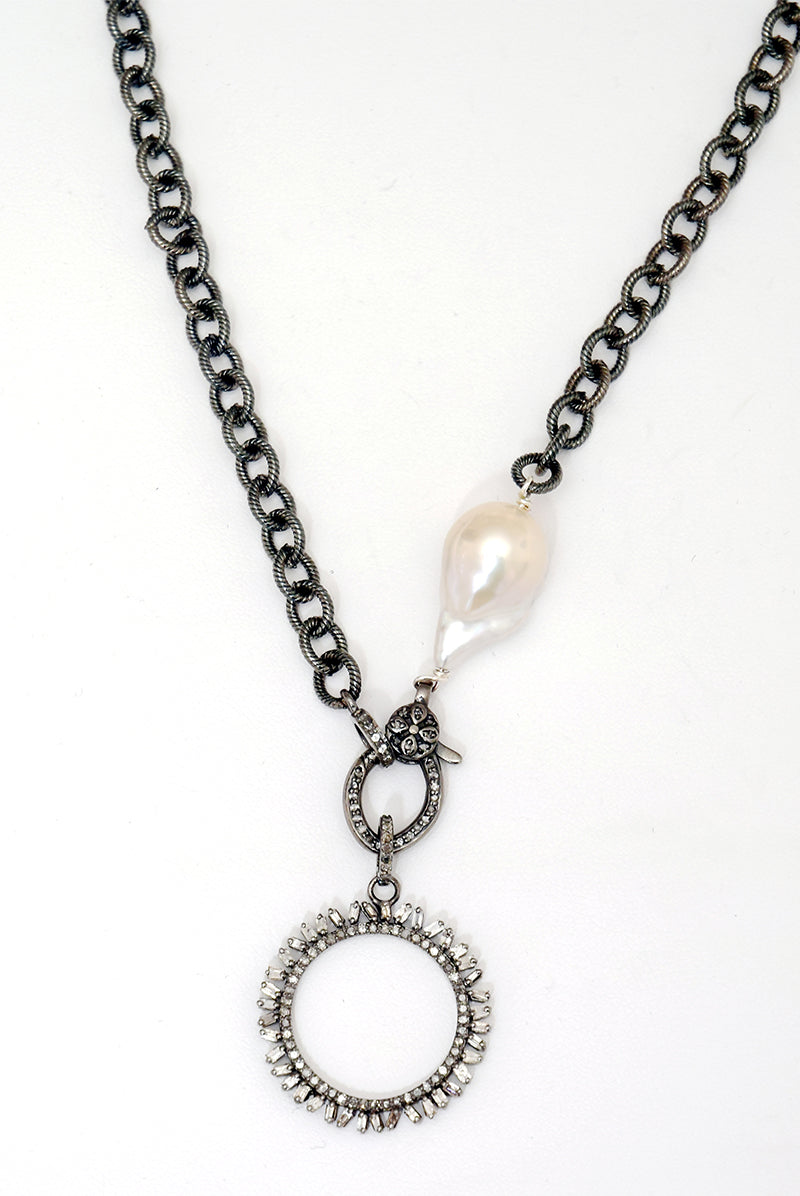 White Baroque Pearl & Diamond Necklace
