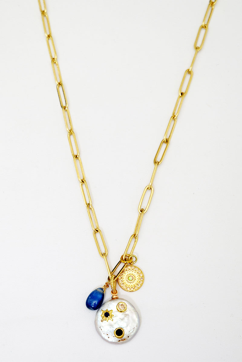 Blue Kyanite, Pearl & Opal Necklace