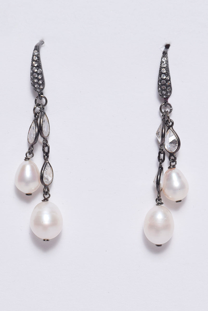Marquis Chain Earrings with Pearls