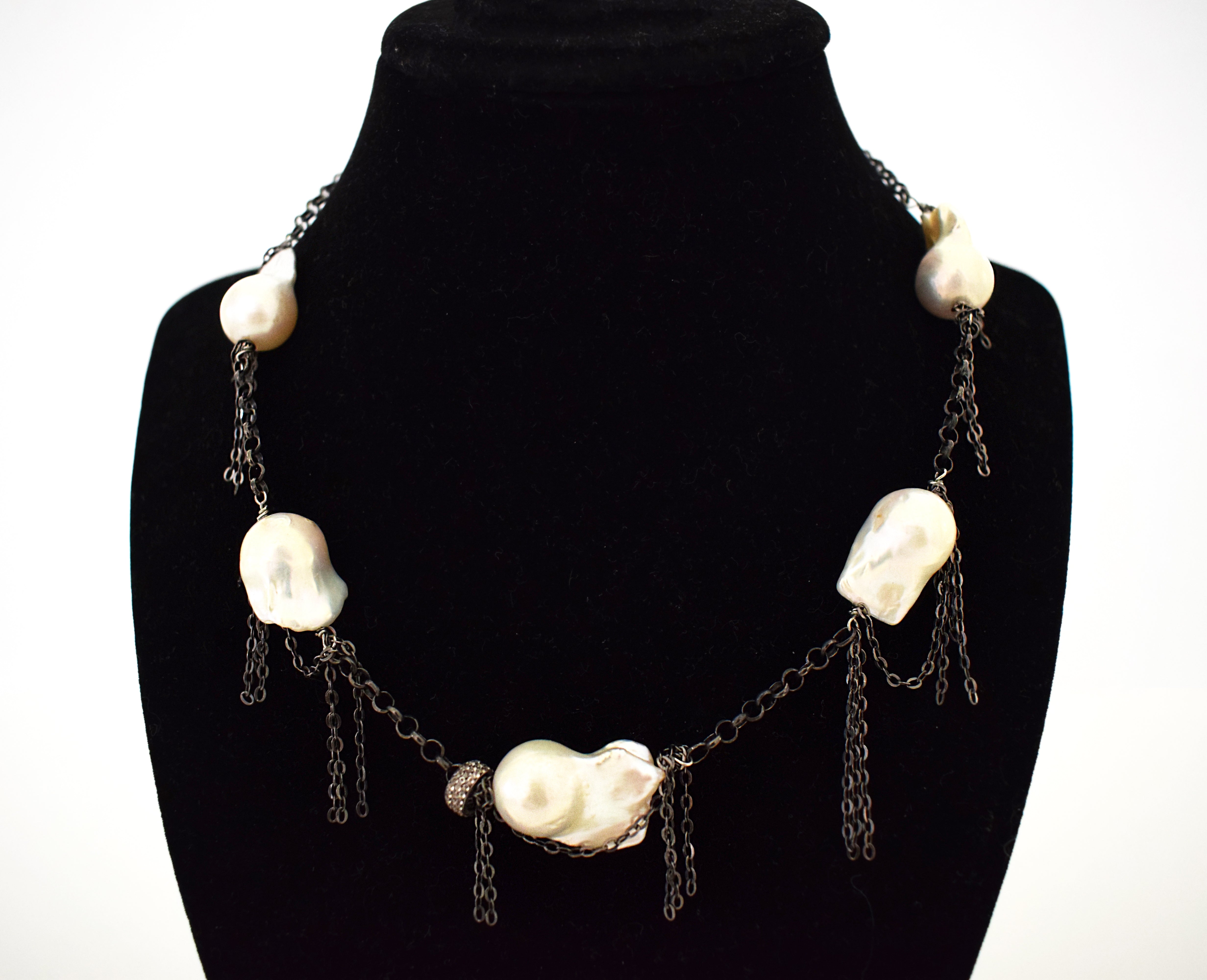 Choker with Baroque Pearls and Fringe