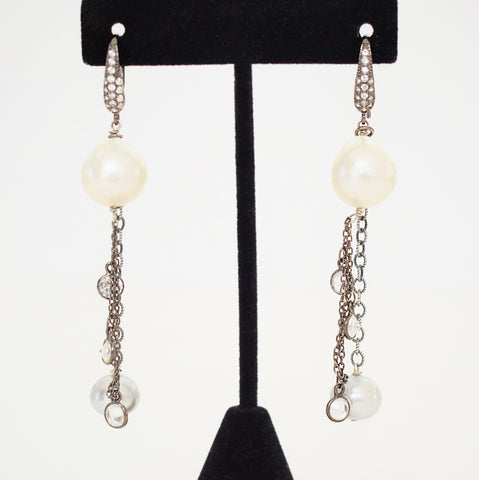White & Blue Pearl and CZ earrings