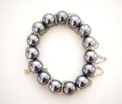 Silver Blue Glass Pearl and Fringe Bracelet