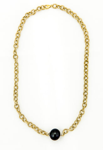 Black Fresh Water Pearl on Gold Chain