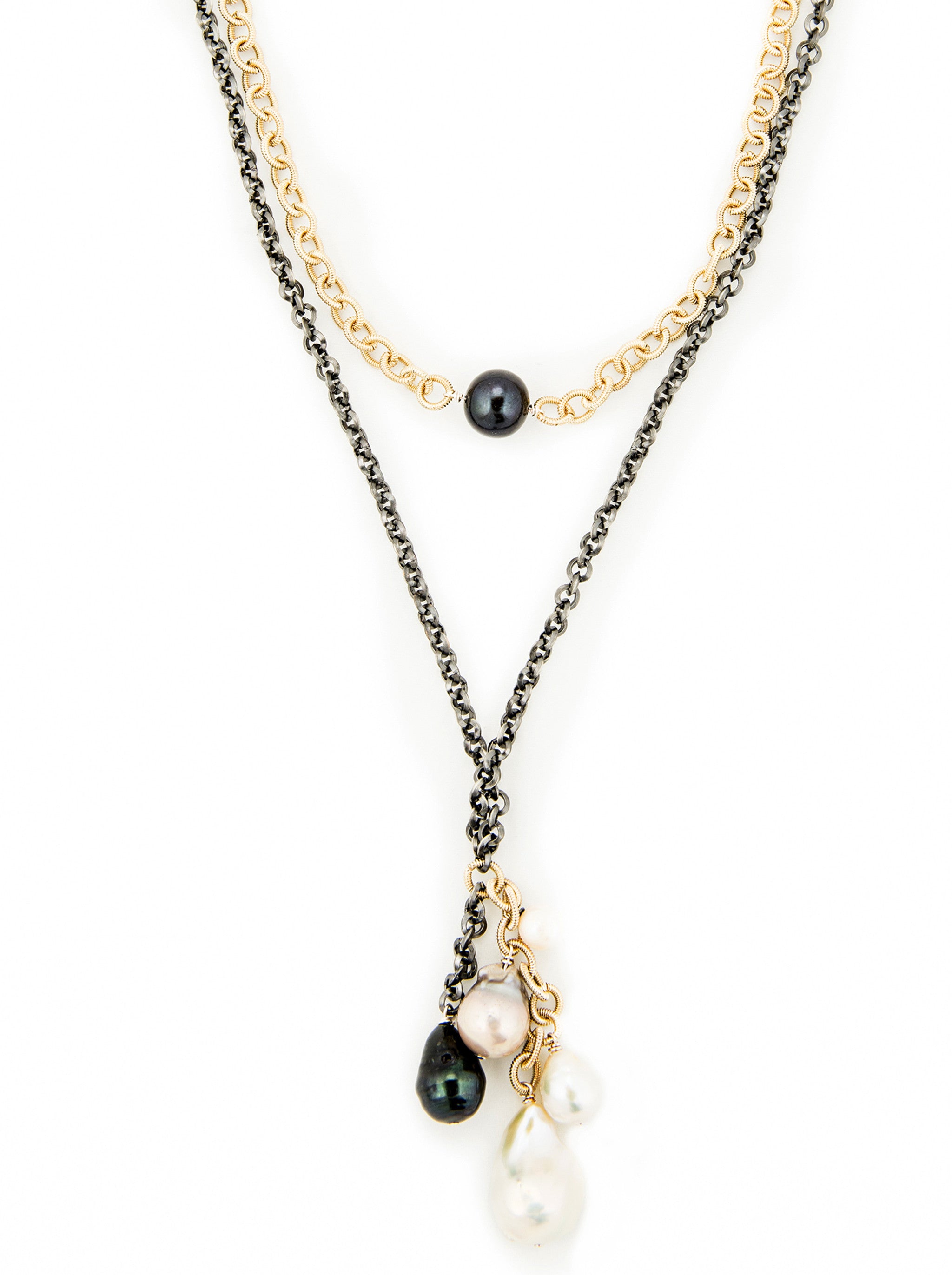 Mixed Metal with Black and White Fresh Water Pearls