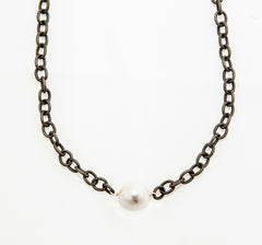Black Fresh Water Pearl on Gold Chain